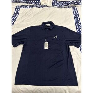 Atlanta Braves Navy Blue Polo Collard Shirt Men’s Large Performance Polyester